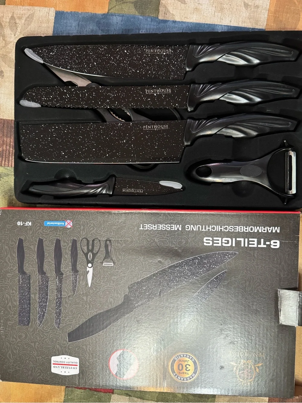 6-Piece Black Speckled Knife Set by - Kitchen Cutting Set